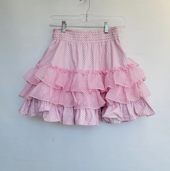 Selkie Ice Cream Gingham Belle Skirt Size Small Pink White Checkered Ruffled - Picture 16 of 16